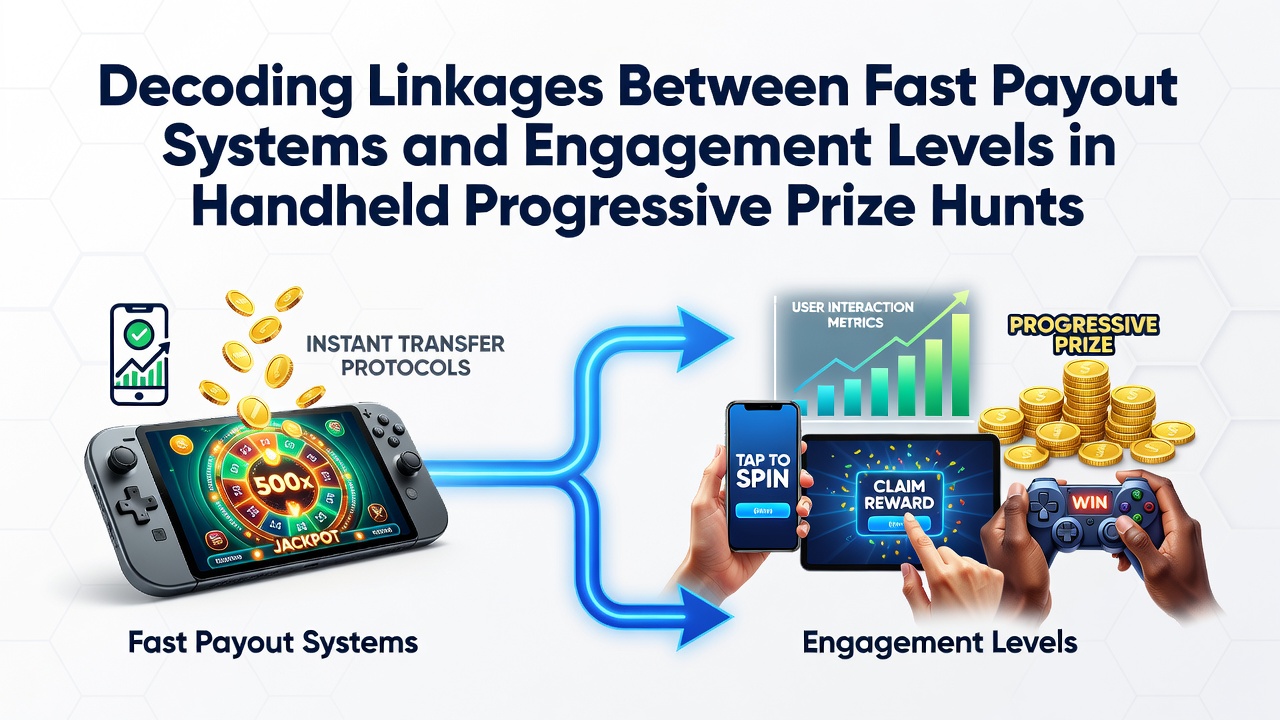 Handheld device displaying progressive prize hunt interface with fast payout notifications and engagement metrics