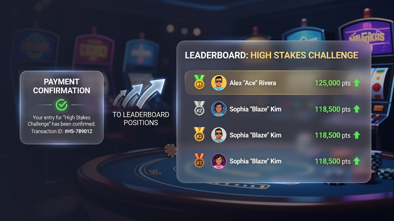 Leaderboard display in casino app with updated positions after payment confirmation