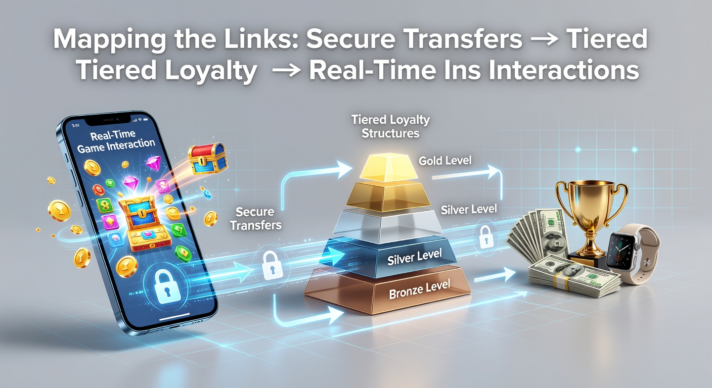 Handheld device displaying interconnected mobile gaming features including secure payment flows and loyalty tiers during prize events