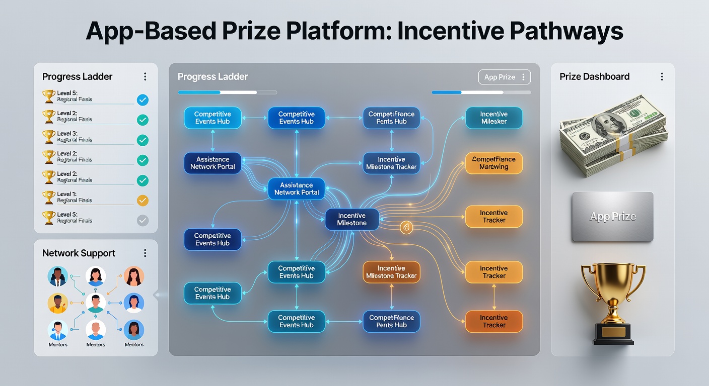 Illustration of tiered reward structures and secure transfer pathways in app prize systems