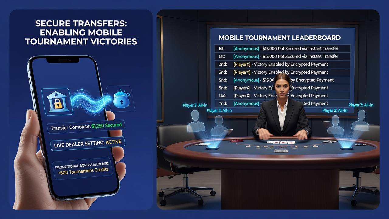 Mobile device showing live dealer table with secure transfer confirmation and ascending promotional ladder visualization