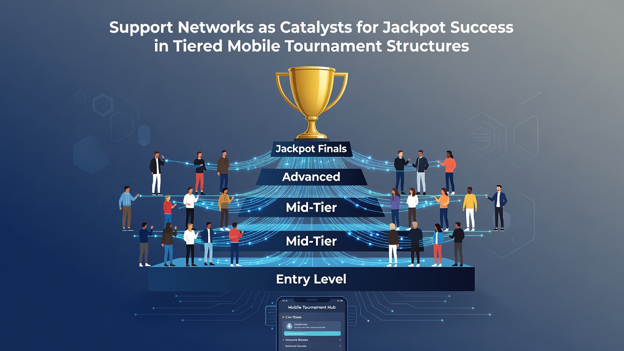 Support network dashboard displaying real-time assistance metrics alongside tournament jackpot trackers