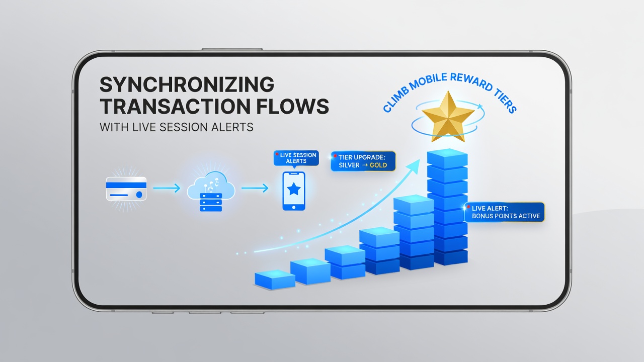 Flowchart diagram illustrating real-time synchronization of transactions and alerts in mobile reward systems