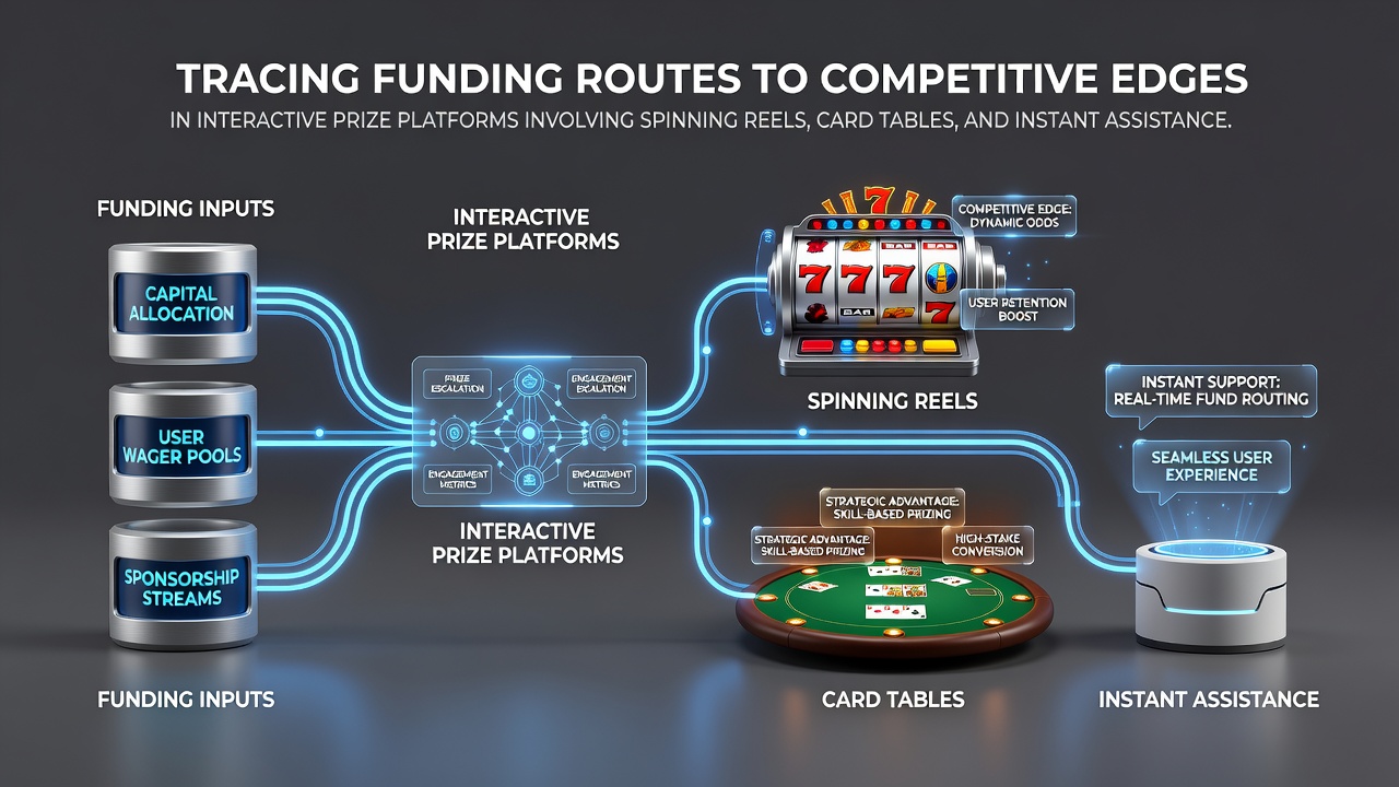 Illustration of funding pathways connecting deposits to game access and reward tiers in online prize platforms